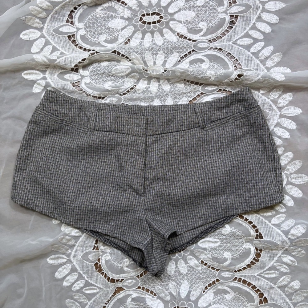 Y2K Micro Mini Office Siren Grey Plaid Dress Shorts Women Size 10 Low Rise